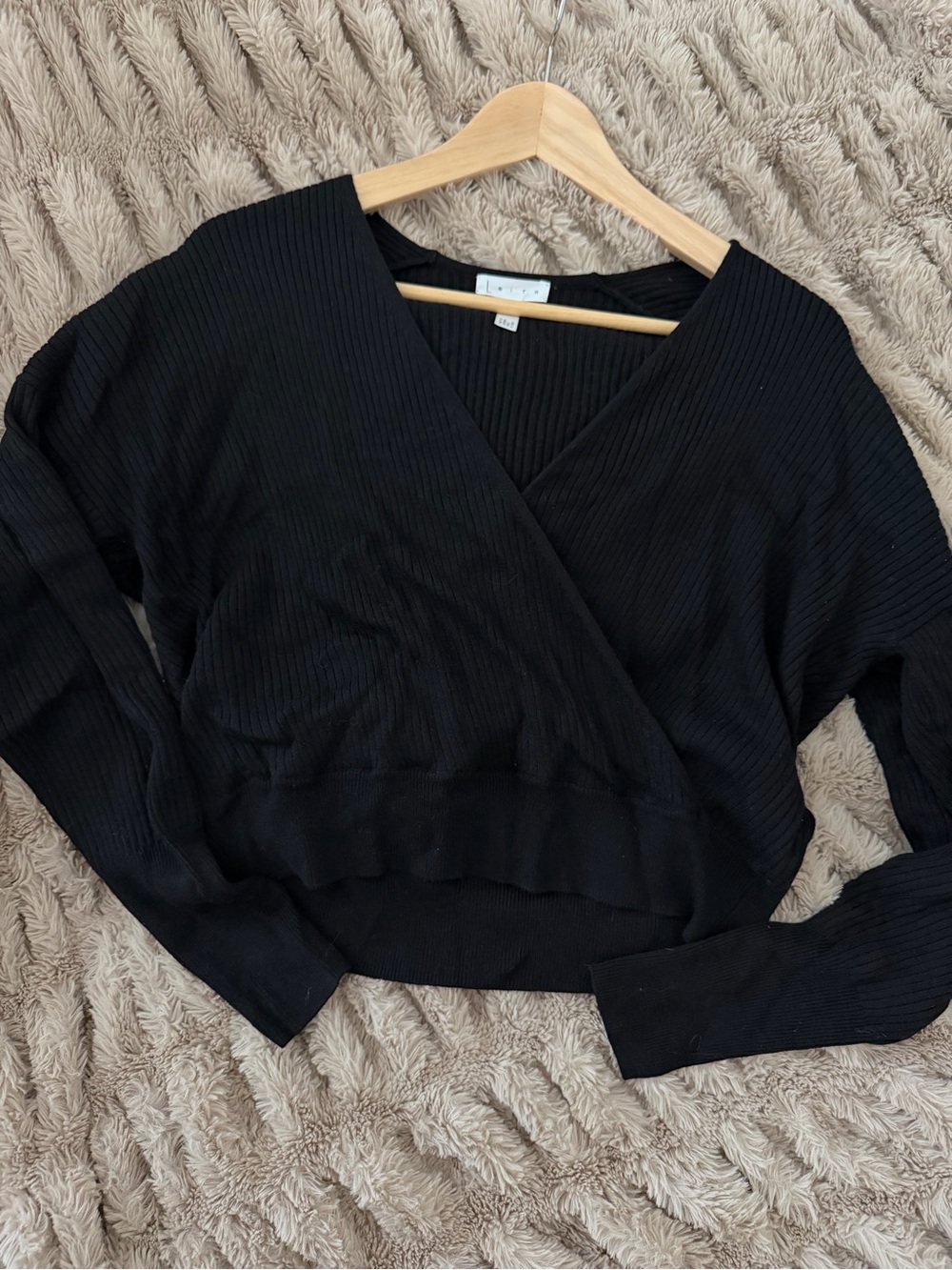 Leith Black Ribbed Wrap Crop Sweater SzXS